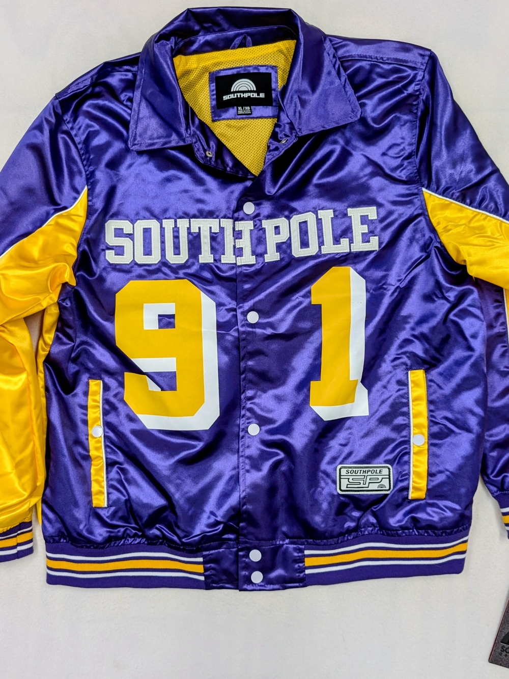 Southpole 91 Purple Satin Jacket Yellow Stripe Graphic Full Zip NWT Men's XL